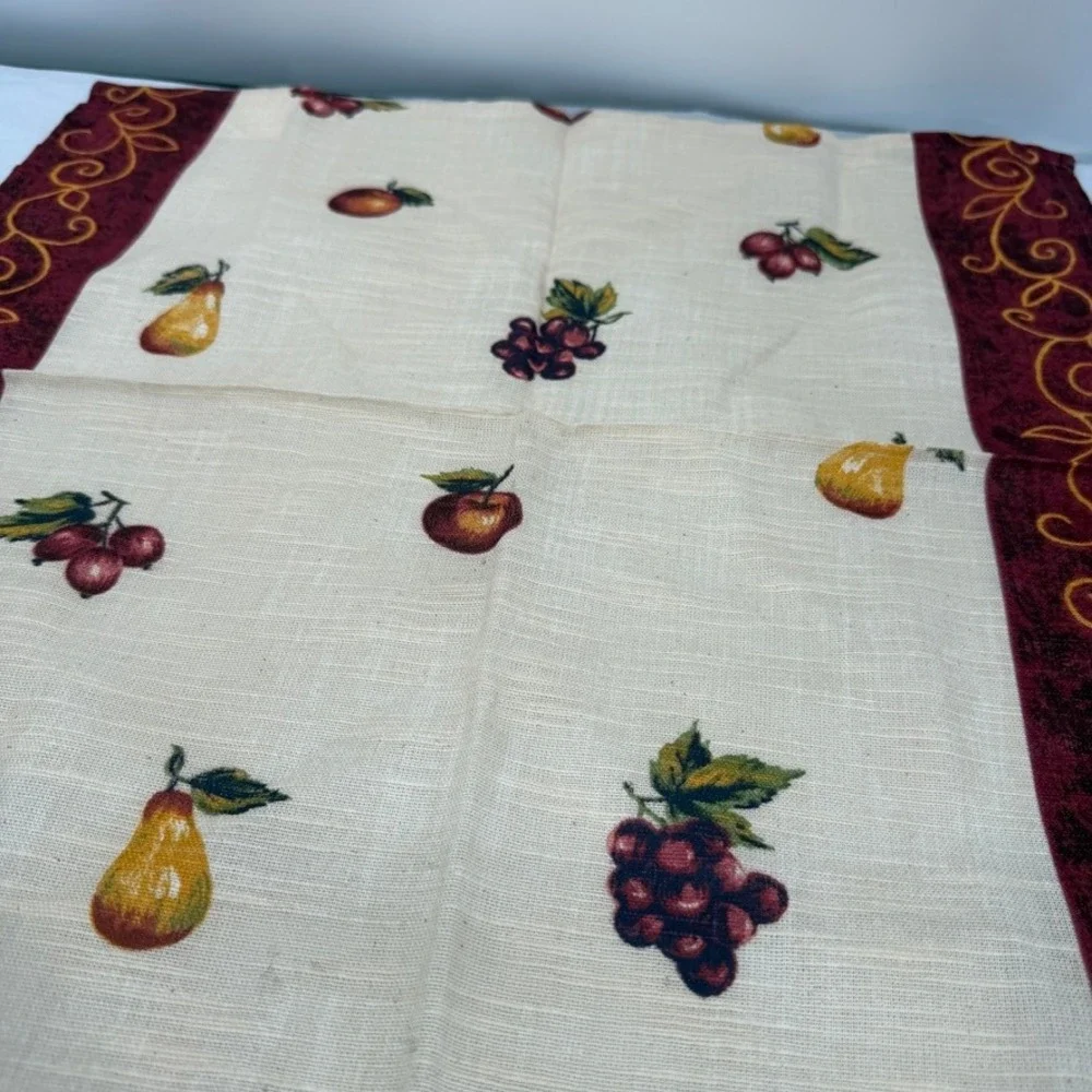 Avon Cloth Napkins Home Style Lab 6pc NEW Table Linens Fruit Print Scroll Edge